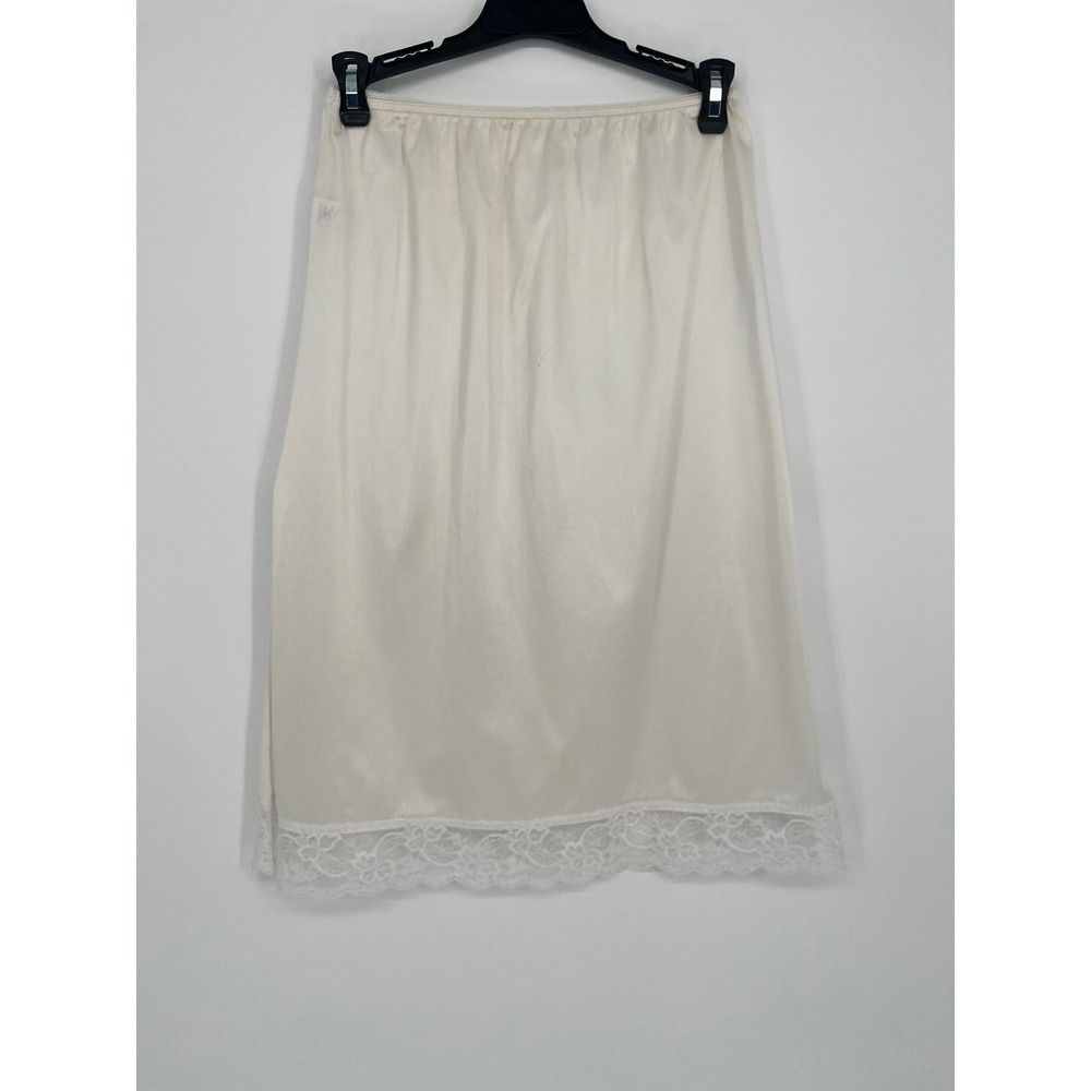 Vintage Lace Trim Half Slip Women M White Antron III Nylon Non-Cling Mid Length
